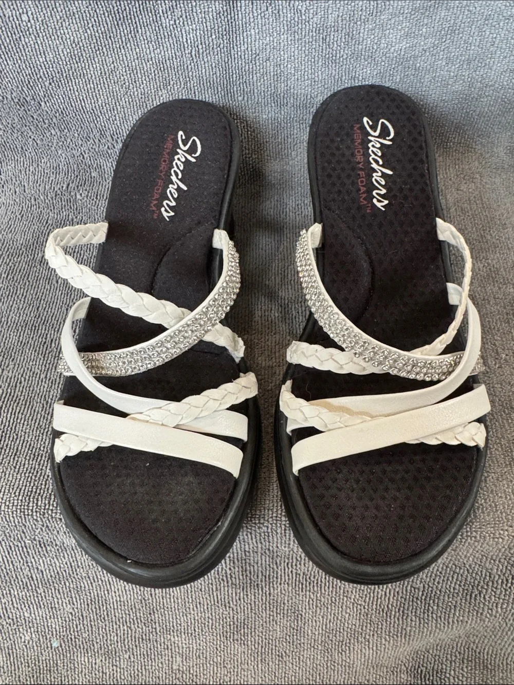 Skechers Cali Rumblers Wild Child Wedge Sandal with White Bling Size 7.5